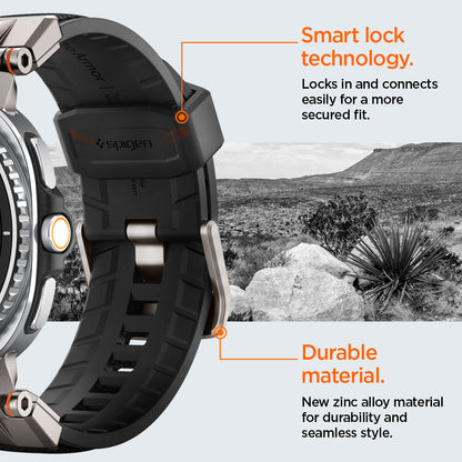 AMP10118 - Galaxy Watch 9 Series DuraPro Armor band in black showing the durable material and smart lock technology