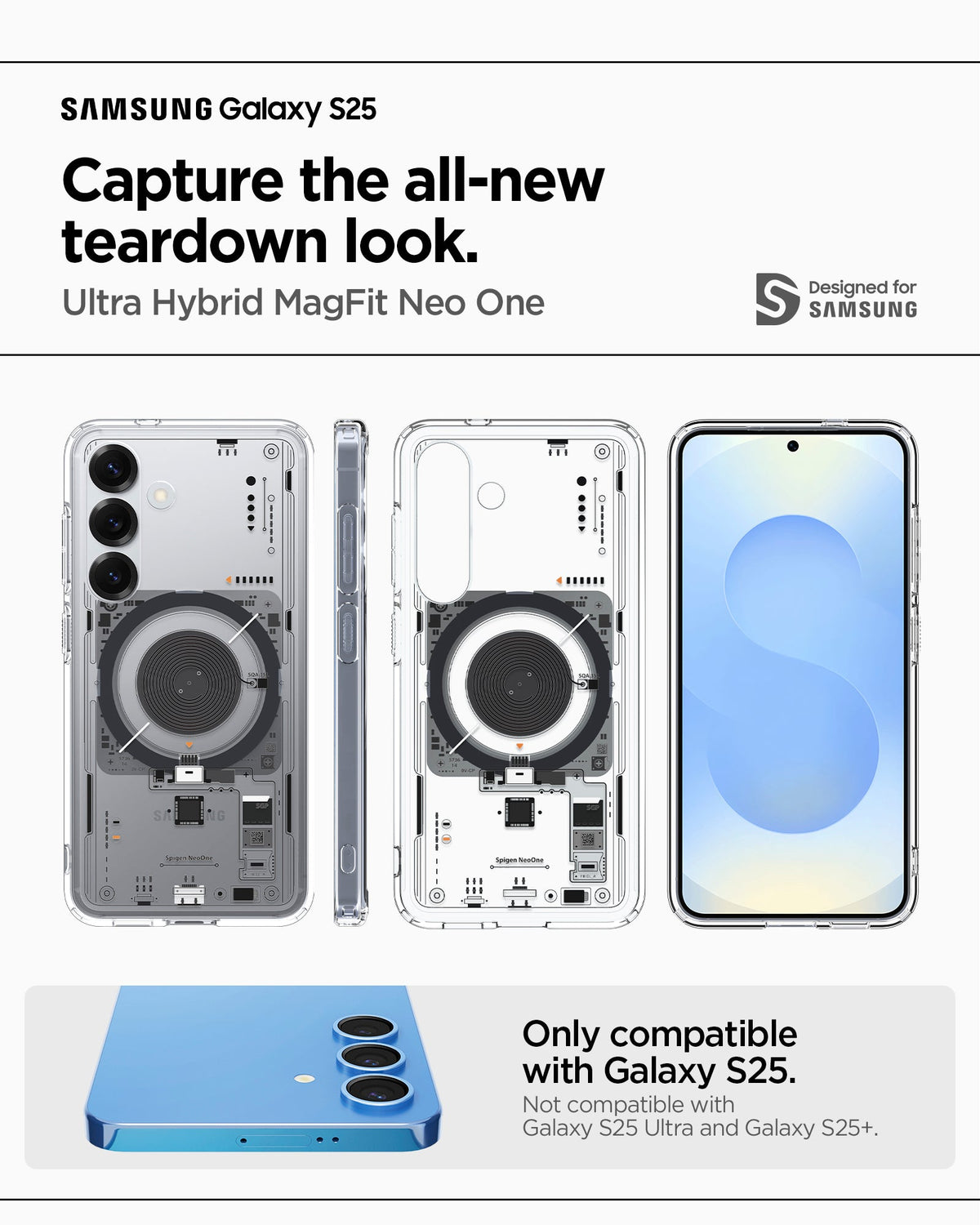 ACS09470 - Galaxy S25 Case Ultra Hybrid Metal Ring Neo One (MagFit) in Neo One capture the all new teardown look. ultra hybrid magfit neo one. Only compatible with galaxy S25.