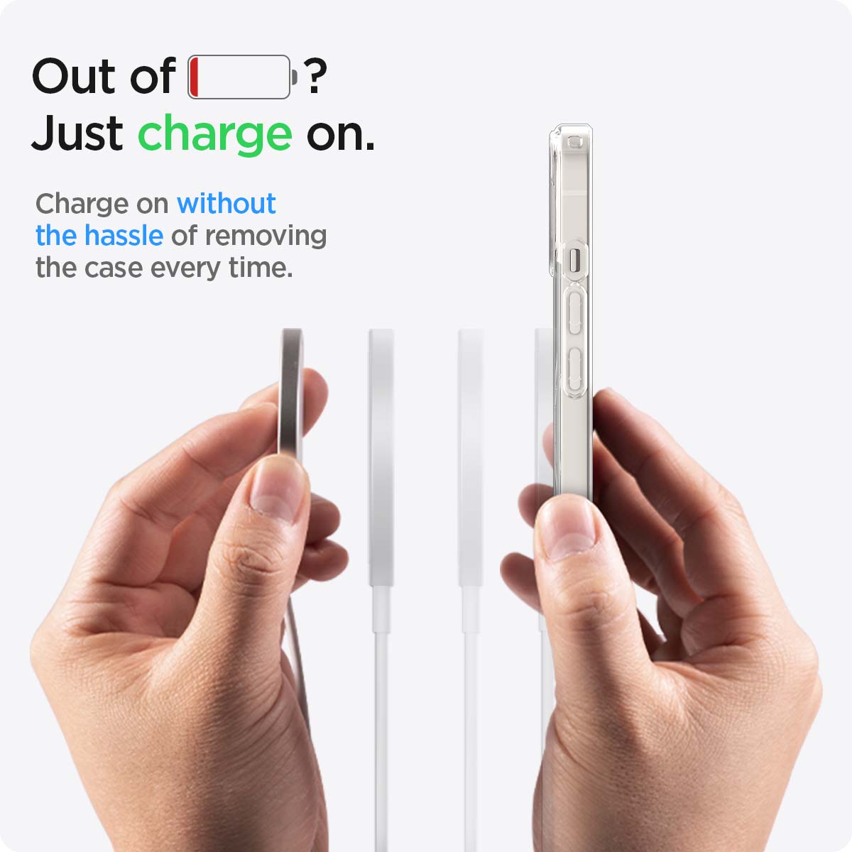 ACS03528 - iPhone 13 Case Ultra Hybrid Mag Safe Compatible in white showing charging on without the hassle of removing the case every time
