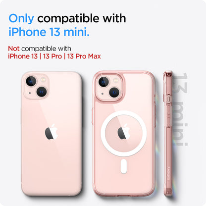 ACS03324 - iPhone 13 Mini Case Ultra Hybrid Mag Safe Compatible in rose crystal showing the compatibility only with iPhone 13 mini. Not compatible with iPhone 13 | 13 Pro | 13 Pro Max