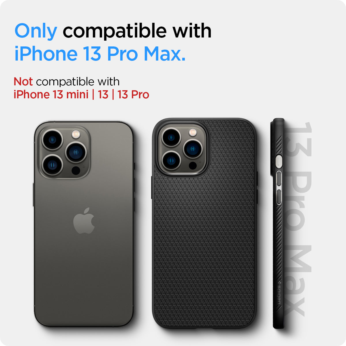 ACS03201 - iPhone 13 Pro Max Case Liquid Air in black showing the compatibility only with iPhone 13 Pro Max. Not compatible with iPhone 13 mini | 13 | 13 Pro