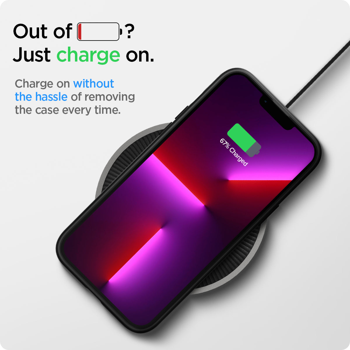 ACS03201 - iPhone 13 Pro Max Case Liquid Air in black showing charge on without the hassle of removing the case every time