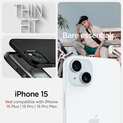 ACS06776 - iPhone 15 Case Thin Fit in black Thin Fit in black thin fit. Bare essentials. compatibility only with iPhone 15. Not compatible with iPhone 15 Plus | 15 Pro | 15 Pro Max
