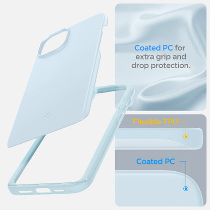 ACS06781 - iPhone 15 Case Thin Fit in mute blue coated PC for extra grip and drop protection. Flexible TPU, Coated PC.