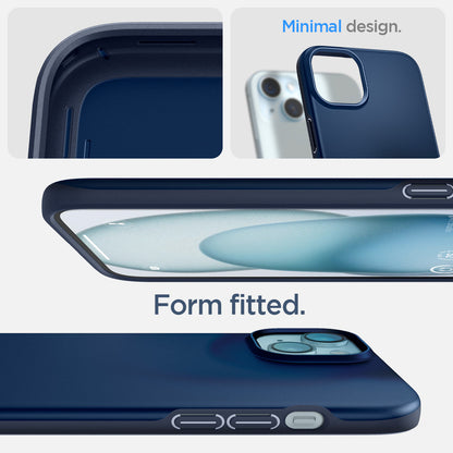 ACS06777 - iPhone 15 Case Thin Fit in navy blue minimal design. form fitted.