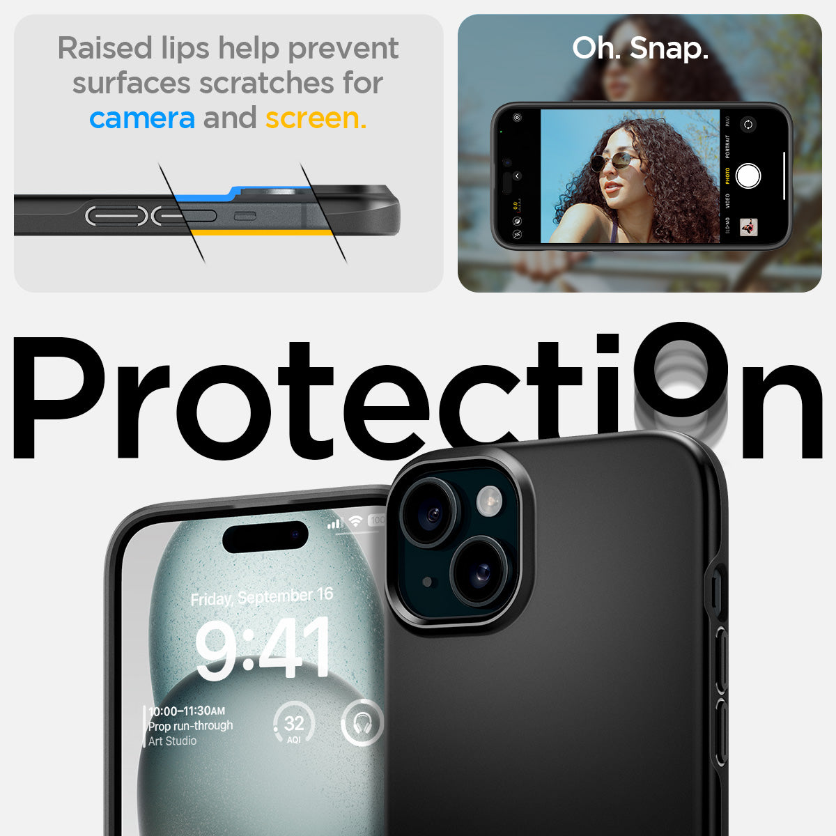 ACS06639 - iPhone 15 Plus Case Thin Fit in black raised edges prevent surface scratches on the camera and screen