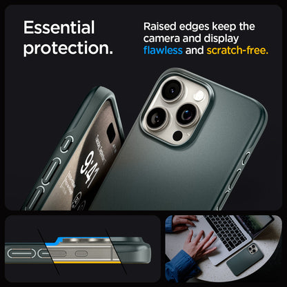 ACS06690 - iPhone 15 Pro Case Thin Fit in abyss green essential protection. Raised edges keep the camera and display flawless and scratch free.
