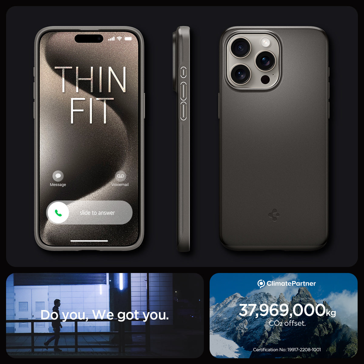 ACS06687 - iPhone 15 Pro Case Thin Fit in gunmetal thin fit. do you. we got you.