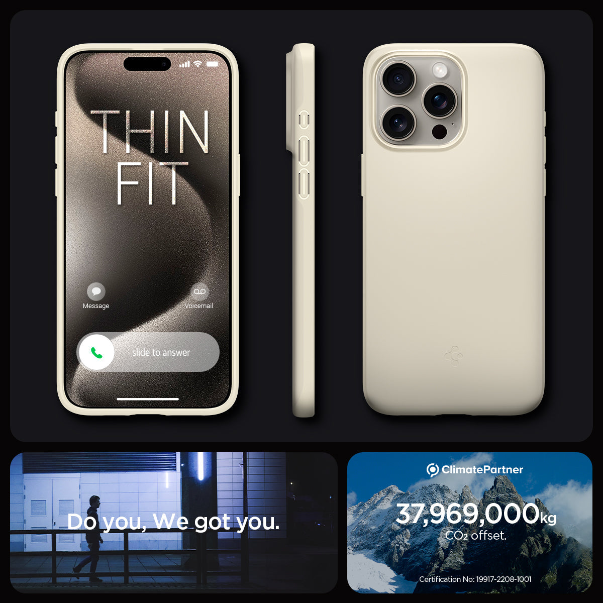 ACS06694 - iPhone 15 Pro Case Thin Fit in mute beige thin fit. do you. we got you.
