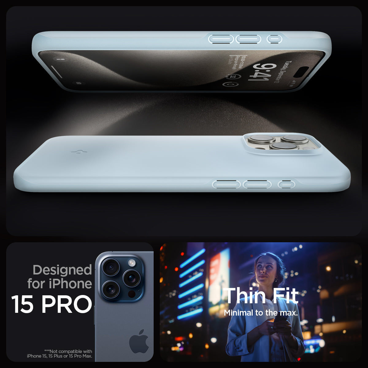 ACS06693 - iPhone 15 Pro Case Thin Fit in mute blue designed for iPhone 15 pro. Thin fit. Minimal to the max.