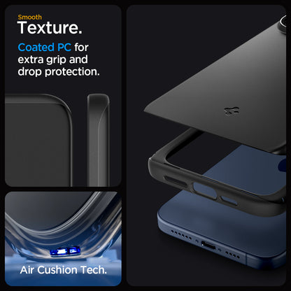 ACS06544 - iPhone 15 Pro Max Case Thin Fit in black smooth texture. Coated PC for extra grip and drop protection. Aircushion tech.