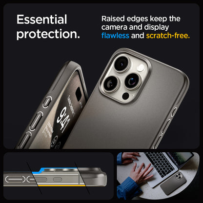 ACS06545 - iPhone 15 Pro Max Case Thin Fit in gunmetal essential protection. Raised edges keep the camera and display flawless and scratch free.