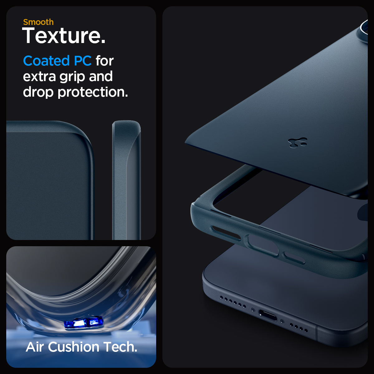 ACS06546 - iPhone 15 Pro Max Case Thin Fit in metal slate smooth texture. Coated PC for extra grip and drop protection. Aircushion tech.
