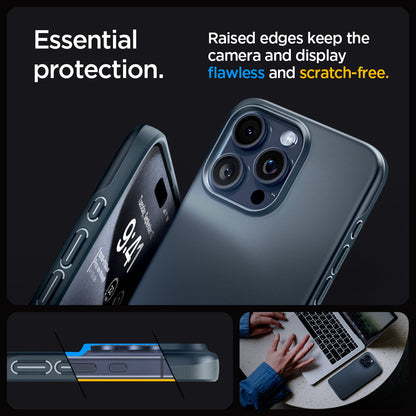 ACS06546 - iPhone 15 Pro Max Case Thin Fit in metal slate essential protection. Raised edges keep the camera and display flawless and scratch free.