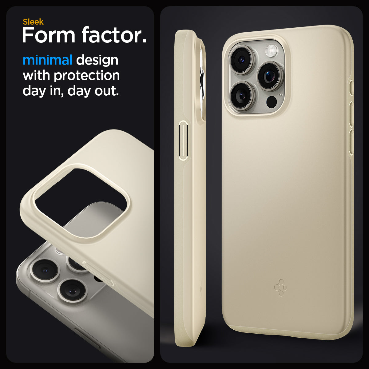 ACS06551 - iPhone 15 Pro Max Case Thin Fit in mute beige sleek form factor. Minimal design with protection day in, day out.