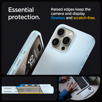 ACS06550 - iPhone 15 Pro Max Case Thin Fit in mute blue essential protection. Raised edges keep the camera and display flawless and scratch free.