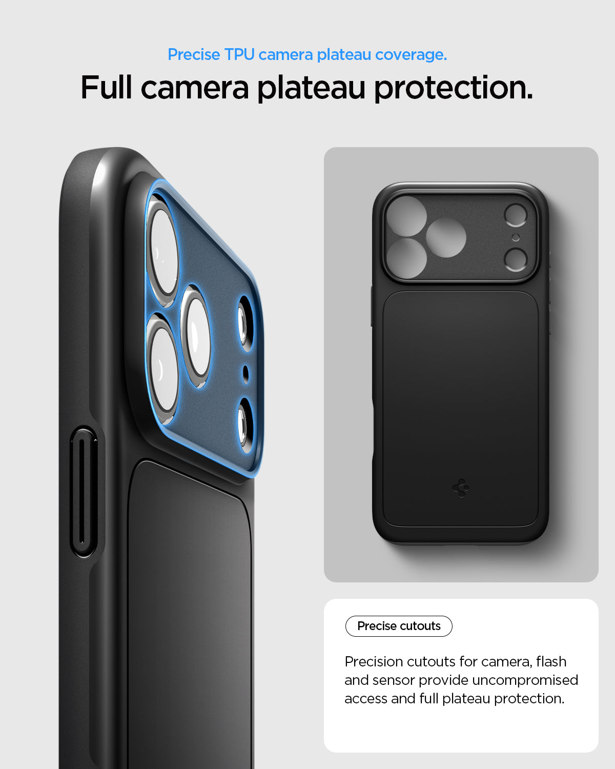 ACS09934 - iPhone 17 Pro Thin Fit (MagFit) in black showing full camera plateau protection with precise cutouts for cameras, flash, and sensors.