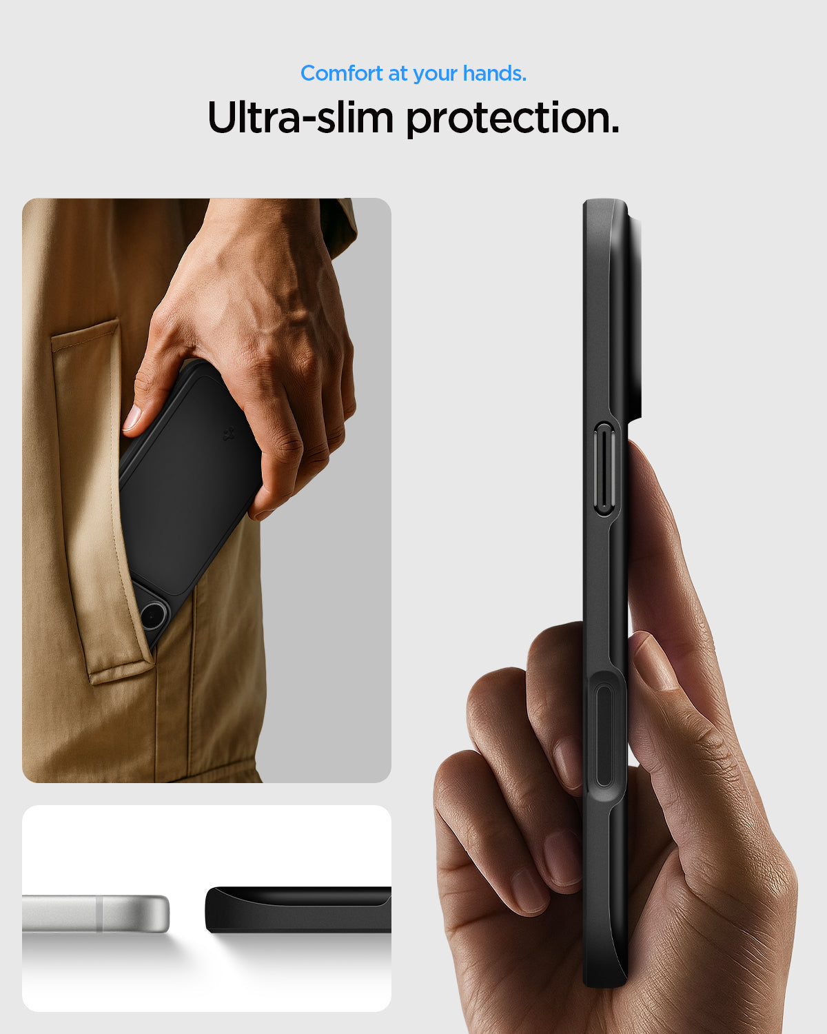 ACS09879 - iPhone 17 Pro Max Thin Fit (MagFit) in black showing an ultra-slim case profile designed for comfortable everyday carry.