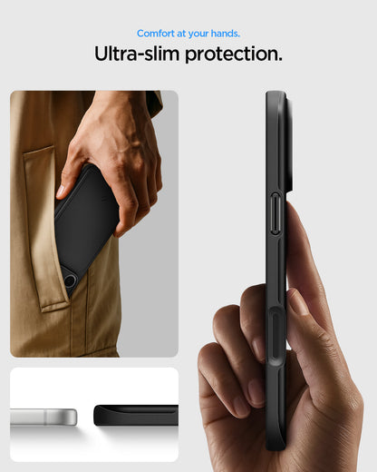 ACS09879 - iPhone 17 Pro Max Thin Fit (MagFit) in black showing an ultra-slim case profile designed for comfortable everyday carry.