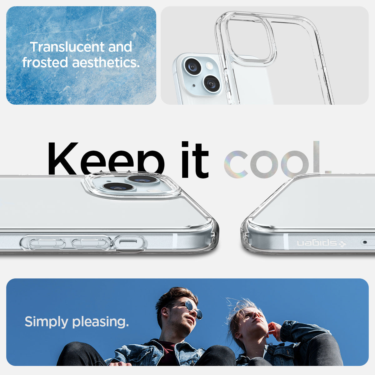ACS06796 - iPhone 15 Case Ultra Hybrid in frost clear showing the translucent and frosted aesthetics