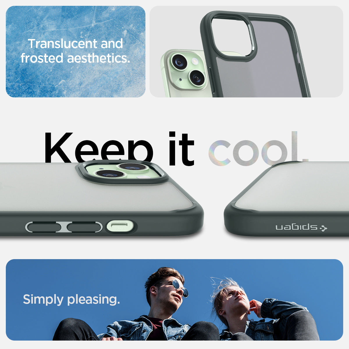 ACS06798 - iPhone 15 Case Ultra Hybrid in frost green showing the translucent and frosted aesthetics