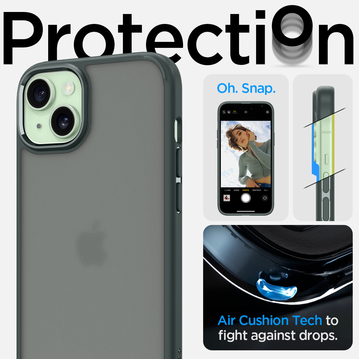 ACS06798 - iPhone 15 Case Ultra Hybrid in frost green showing the air cushion tech to flight against drops
