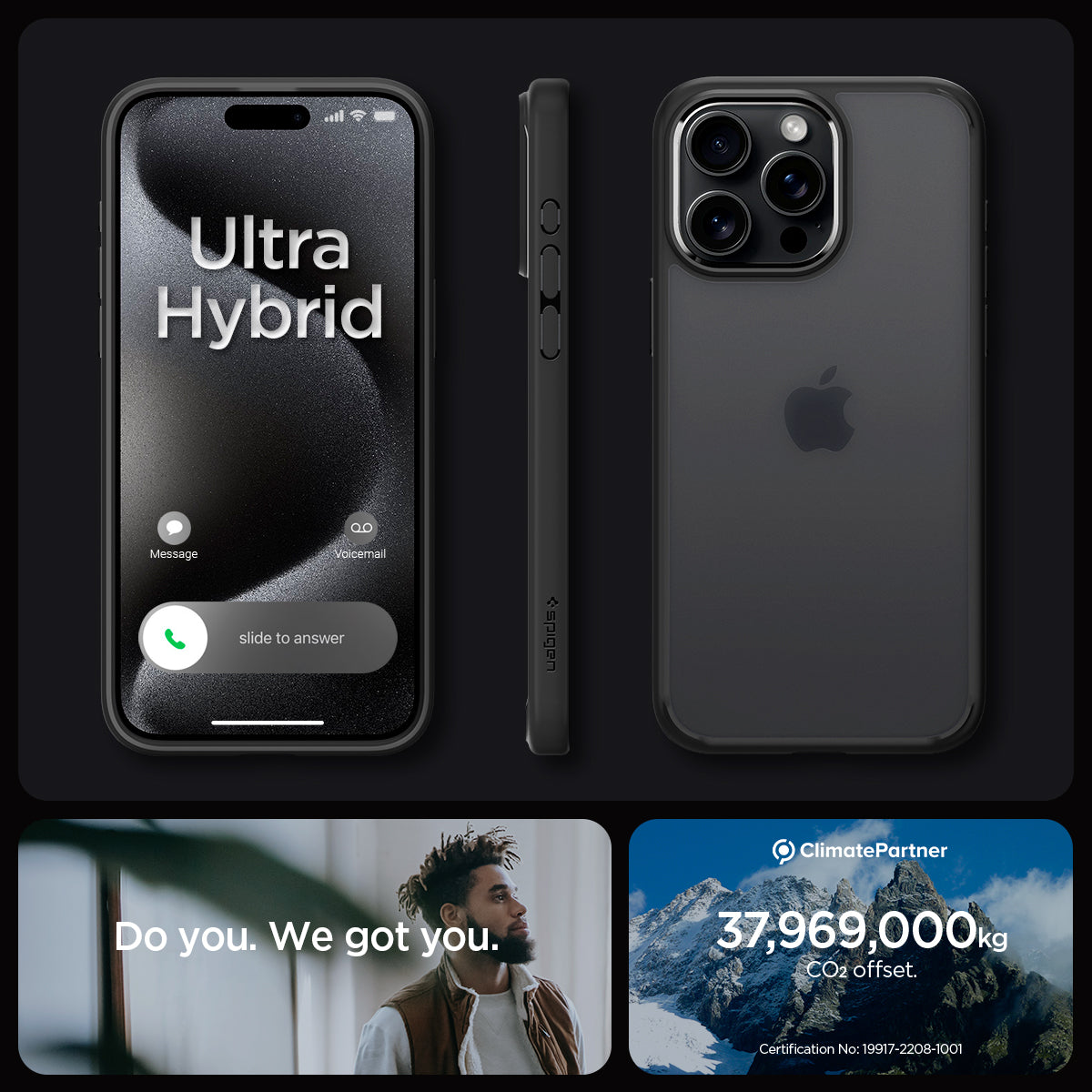ACS06709 - iPhone 15 Pro Case Ultra Hybrid in frost black showing the different angles