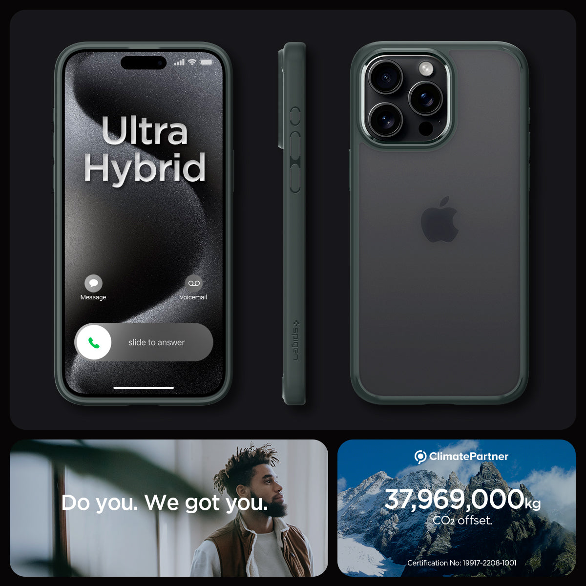 ACS06710 - iPhone 15 Pro Case Ultra Hybrid in frost green showing the different angles
