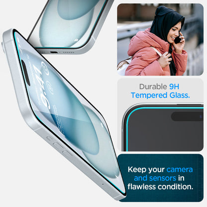 AGL06883 - iPhone 15 Plus Screen Protector EZ FIT GLAS.tR (Sensor Protection) durable 9h tempered glass. keep your camera and sensors in flawless condition.