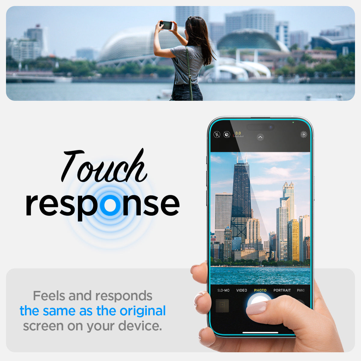 AGL06883 - iPhone 15 Plus Screen Protector EZ FIT GLAS.tR (Sensor Protection) touch response. feels and responds the same as the original screen on your device.