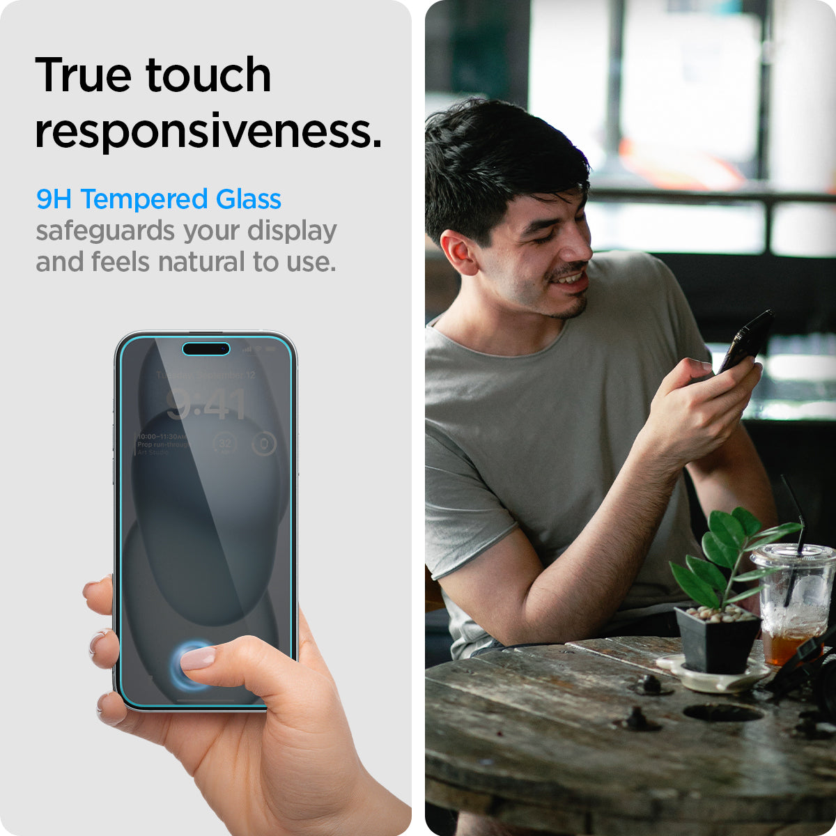 AGL06885 - iPhone 15 Plus Screen Protector EZ FIT GLAS.tR Privacy true touch responsiveness. 9H tempered glass safe guards your display and feels natural to use.