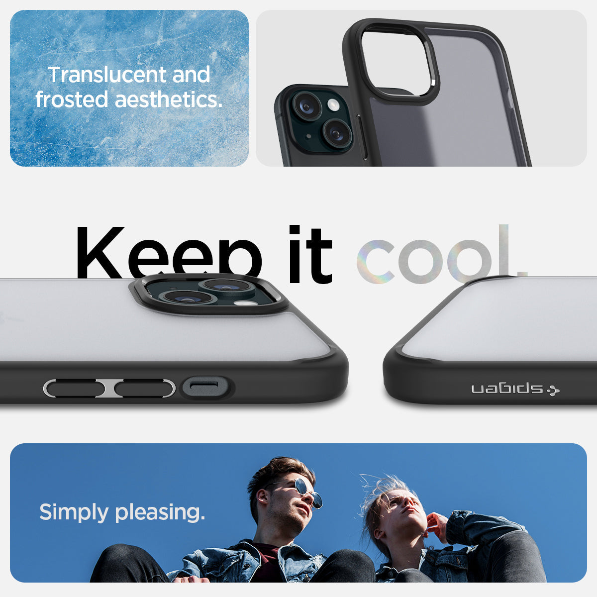 ACS06656 - iPhone 15 Plus Case Ultra Hybrid in frost black showing the translucent and frosted aesthetics