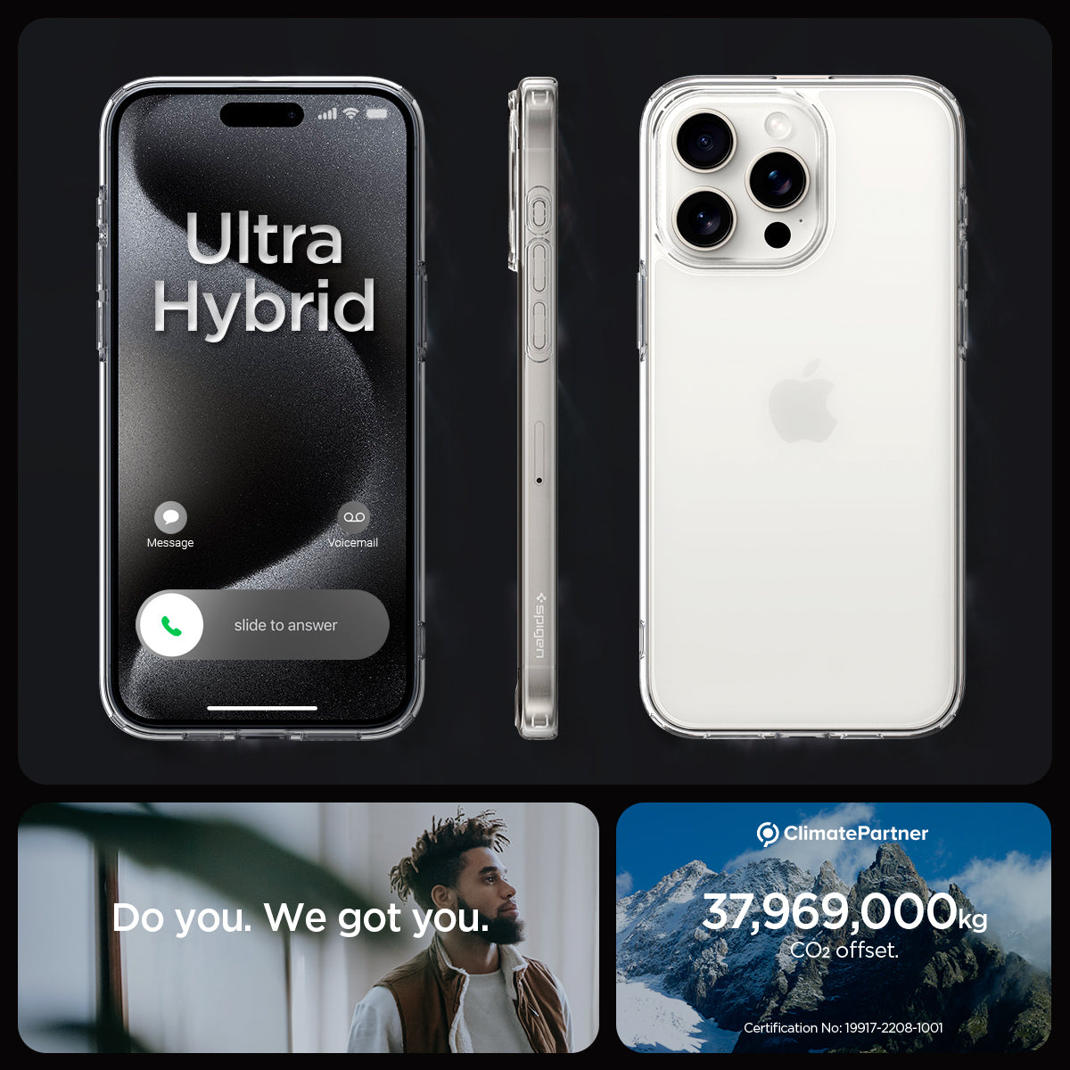 ACS06567 - iPhone 15 Pro Max Case Ultra Hybrid in frost clear showing the different angles