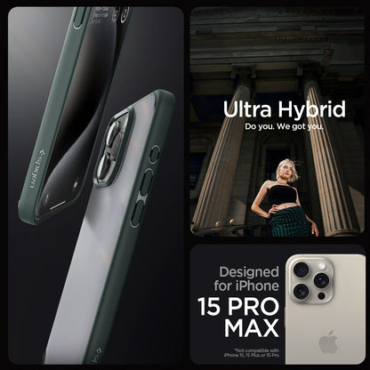 ACS06569 - iPhone 15 Pro Max Case Ultra Hybrid in frost green showing the compatibility only with iPhone 15 Pro Max. Not compatible with iPhone 15 | 15 Plus or 15 Pro