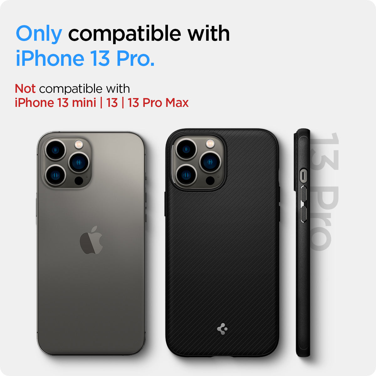 ACS03281 - iPhone 13 Pro Case Mag Armor in black showing the compatibility only with iPhone 13 Pro. Not compatible with iPhone 13 mini | 13 | 13 Pro Max