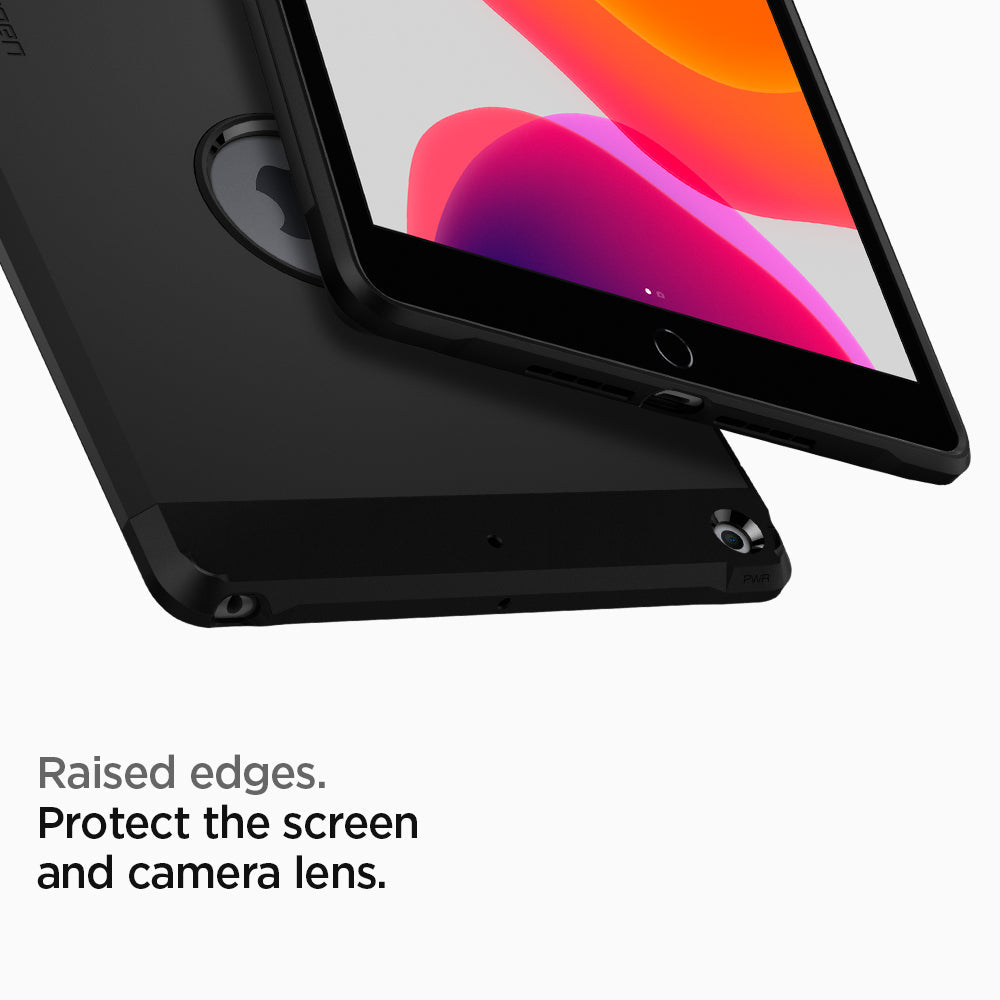 ACS00374 - iPad 10.2" Case Tough Armor in black showing the raised edges. Protect the screen and camera lens