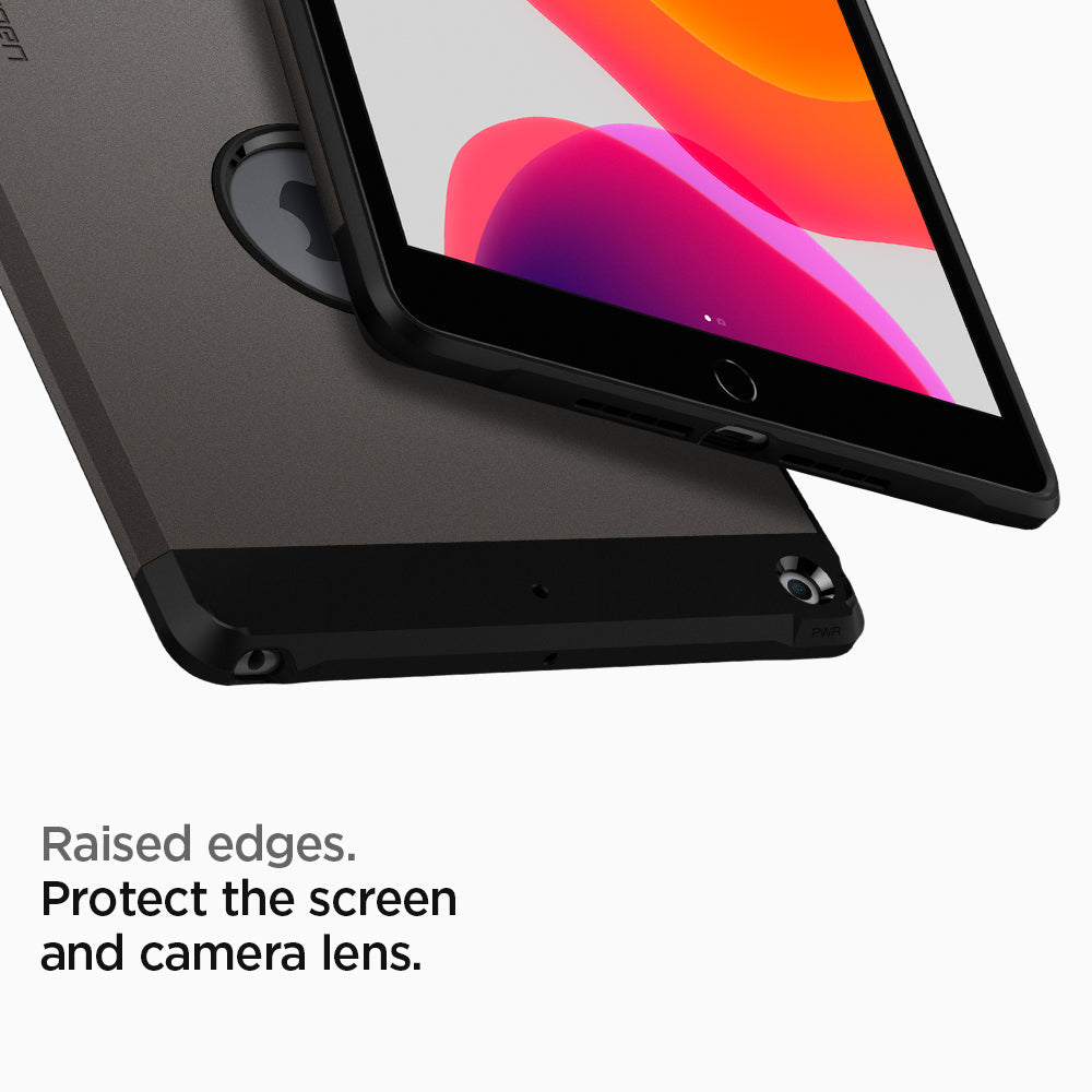 ACS00375 - iPad 10.2" Case Tough Armor in gunmetal showing the raised edges. Protect the screen and camera lens