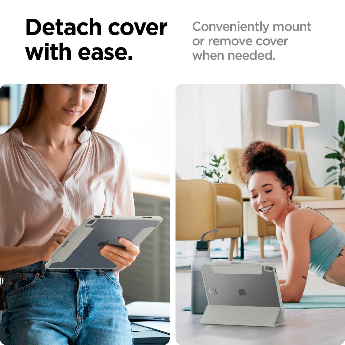 ACS07677 - iPad Air 12.9-inch Case Air Skin Pro in Gray showing the detach cover with ease. conveniently mount or remove cover when needed