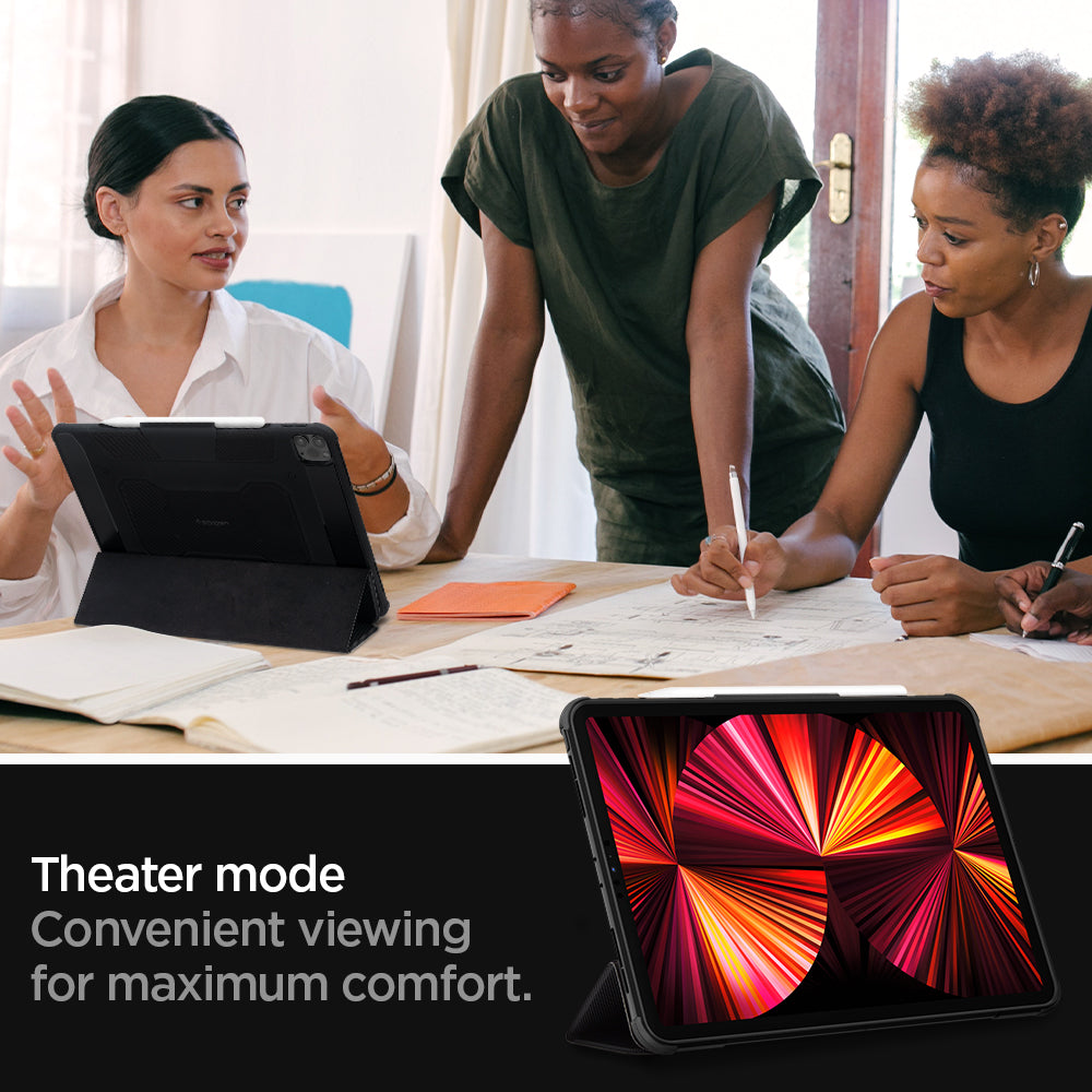 ACS01024 - iPad Pro 11-inch Case Rugged Armor Pro in Black showing the theater mode. Convenient viewing for maximum comfort