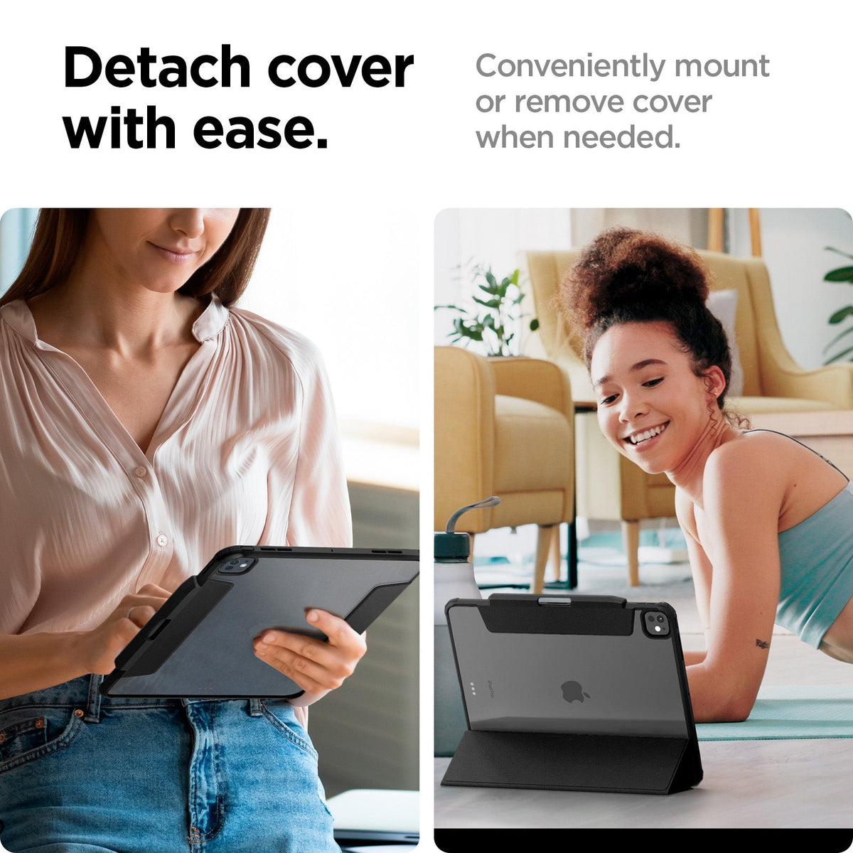 ACS07762 - iPad Pro 11-inch Case Air Skin Pro in Black showing the detach cover with ease. Conveniently mount or remove cover when needed
