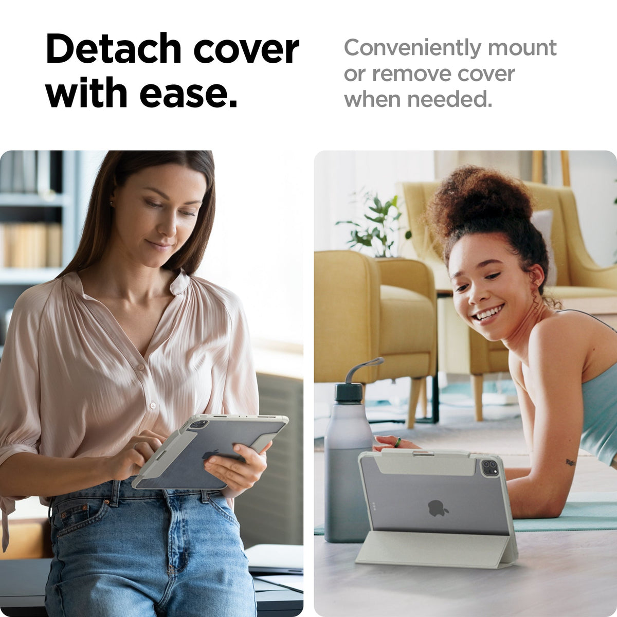ACS06075 - iPad Pro 11" Case Air Skin Pro in gray showing detaching cover with ease. Conveniently mount or remove cover when needed