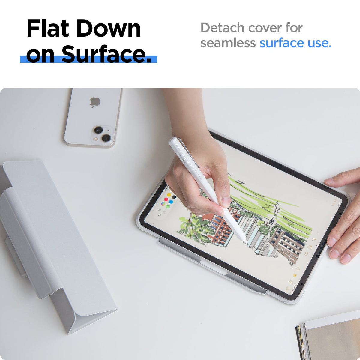 ACS06075 - iPad Pro 11" Case Air Skin Pro in gray showing the flat down on surface. Detach cover for seamless surface use