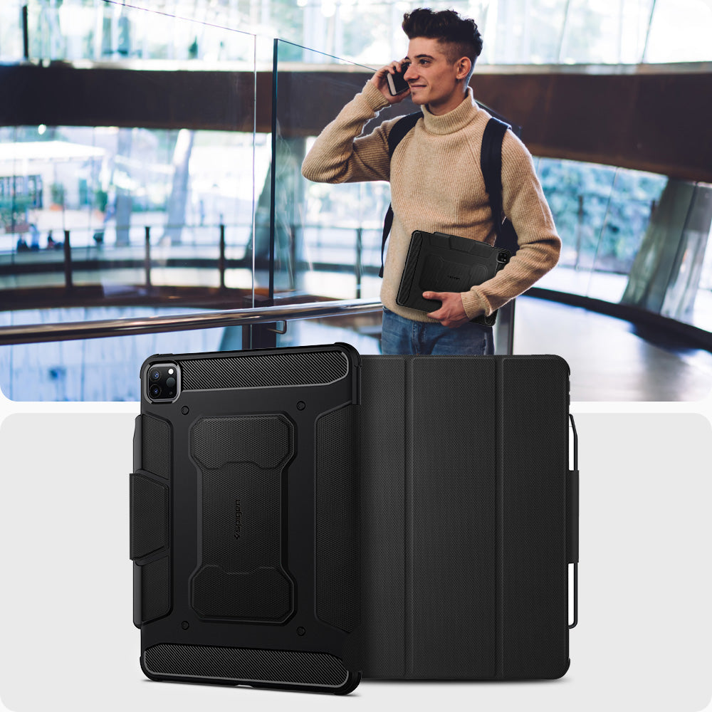 ACS02889 - iPad Pro 12.9-inch Case Rugged Armor Pro in Black showing the back and front