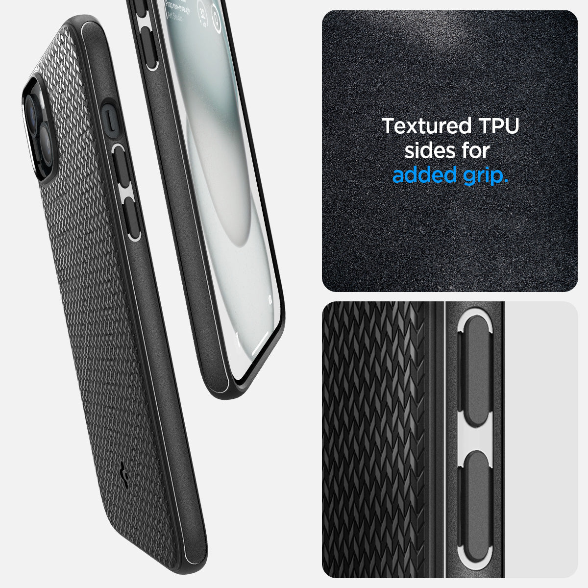 ACS06671 - iPhone 15 Plus Case Mag Armor (MagFit) in matte black textured TPU sides for added grip.