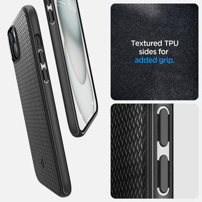 ACS06671 - iPhone 15 Plus Case Mag Armor (MagFit) in matte black textured TPU sides for added grip.