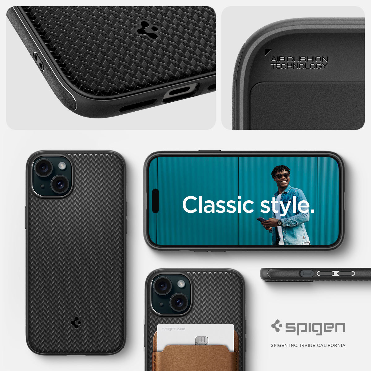 ACS06671 - iPhone 15 Plus Case Mag Armor (MagFit) in matte black classic style. showing side and back.