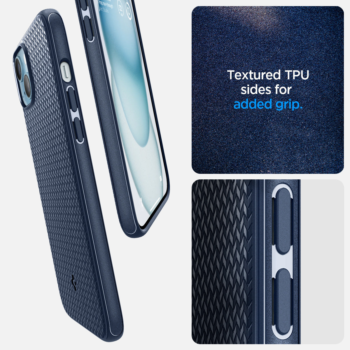 ACS06672 - iPhone 15 Plus Case Mag Armor (MagFit) in navy blue textured TPU sides for added grip.