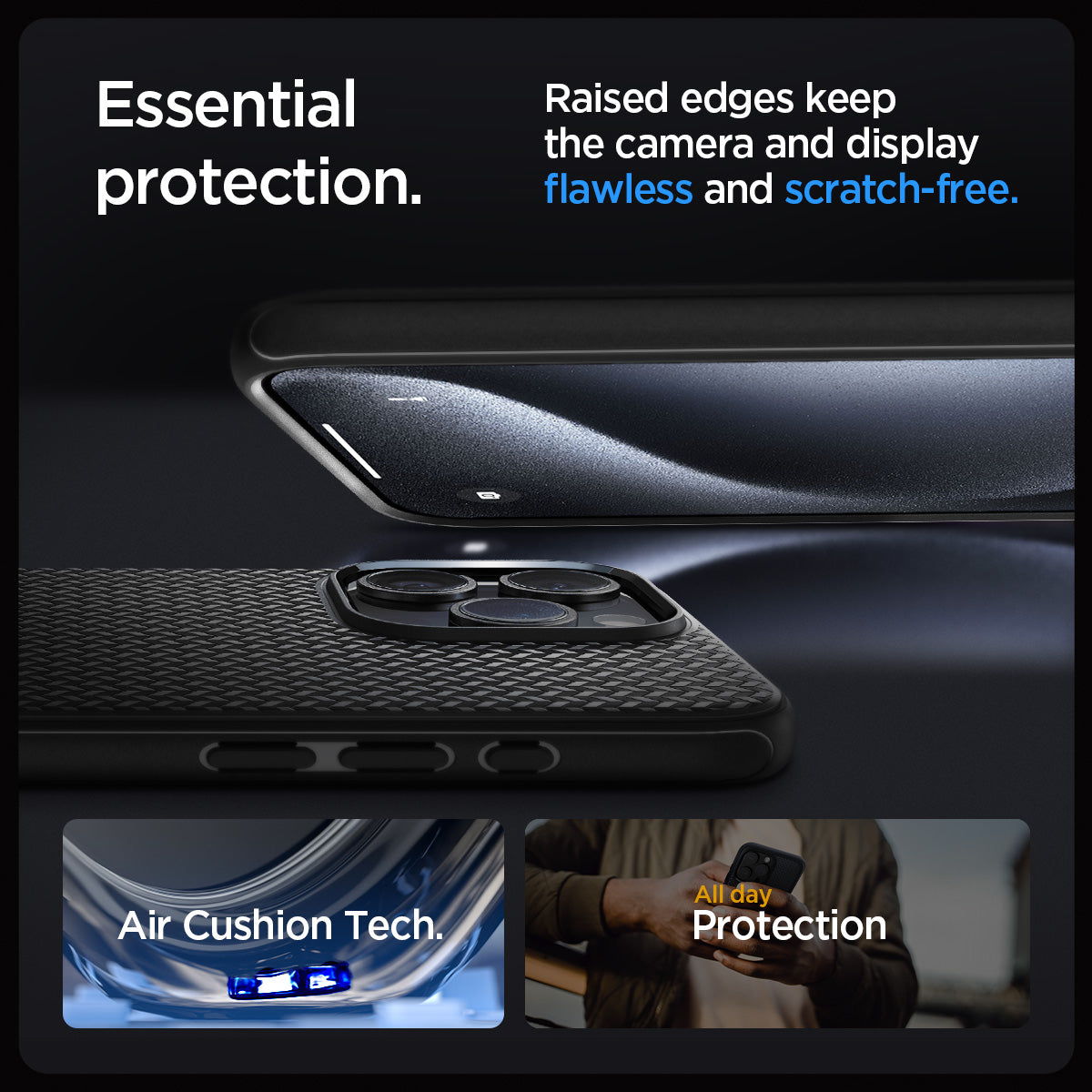ACS06597 - iPhone 15 Pro Max Case Mag Armor (MagFit) in matte black essential protection. raised edges keep the camera and display flawless and scratch free. Air cushion tech. All day protection.