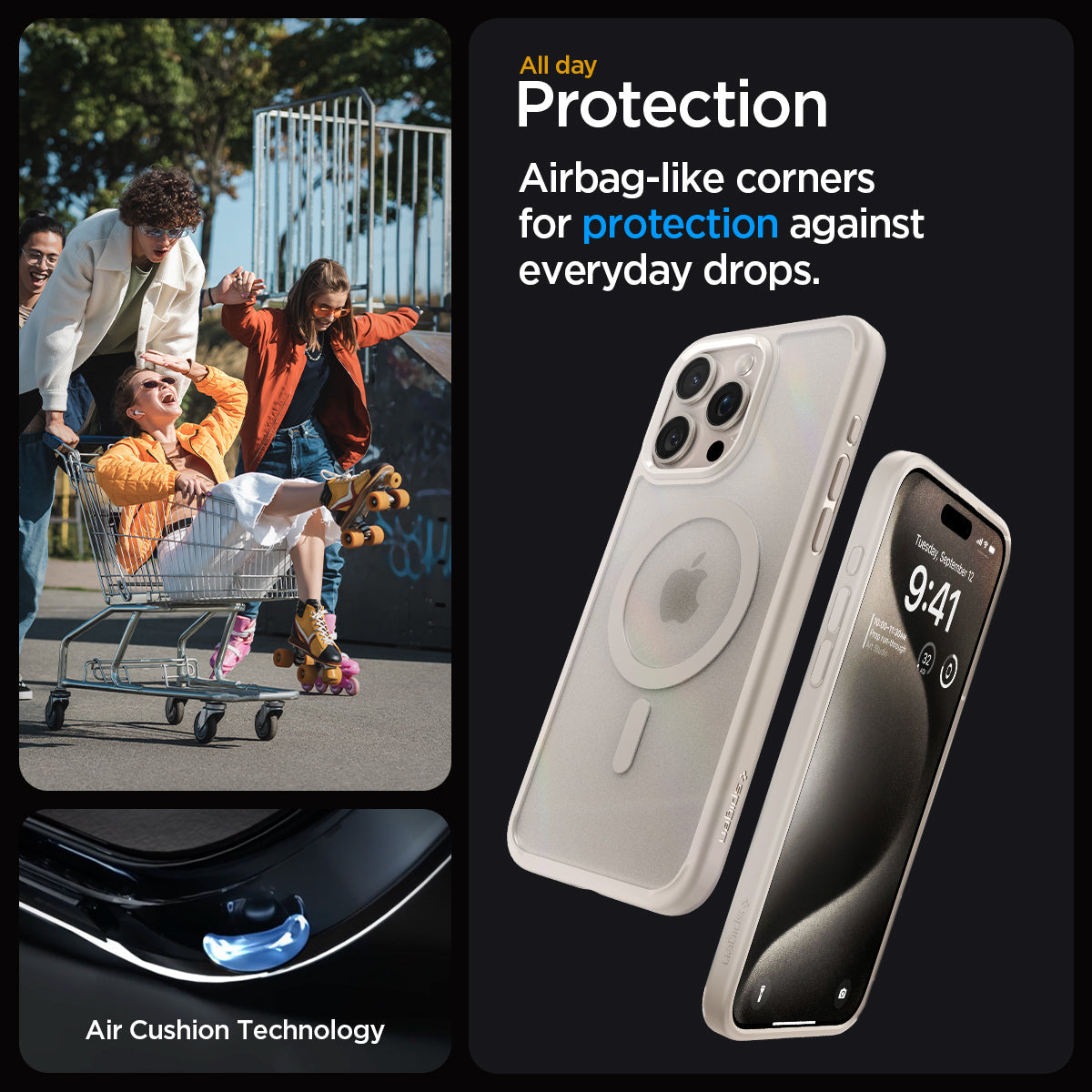 ACS07211 - iPhone 15 Pro Max Case Ultra Hybrid Zero One (MagFit) in Zero One Natural Titanium all day protection. Airbag like corners for protection against everyday drops.