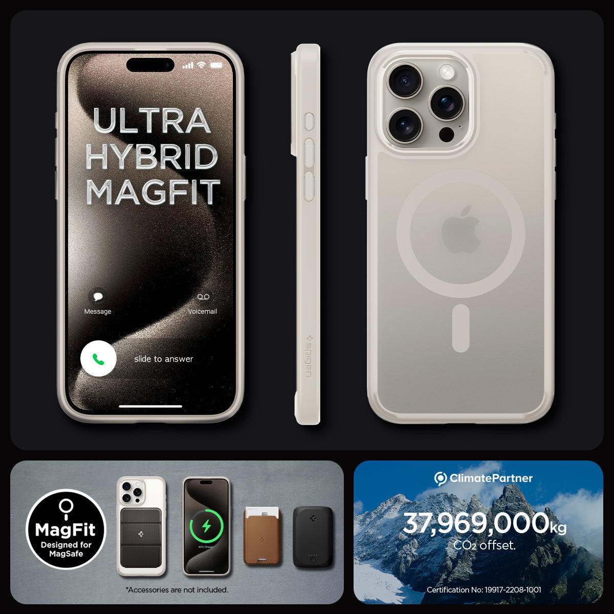 ACS07211 - iPhone 15 Pro Max Case Ultra Hybrid Zero One (MagFit) in Zero One Natural Titanium ultra hybrid magfit. magfit designed for magsafe. 37,969,000kg CO2 offset.